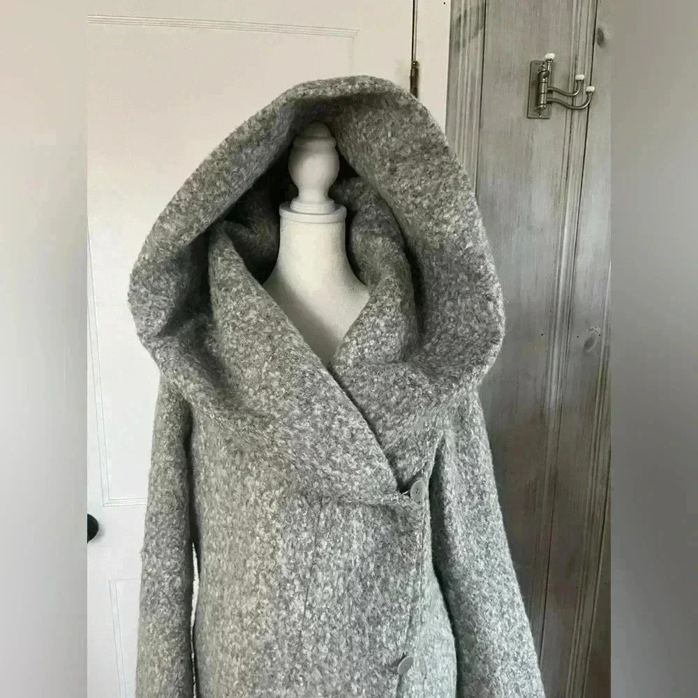 ZAC POSEN Wool Gray Open Blanket Cape Coat Pockets Minimalist Timeless Capsule|S - Picture 9 of 14